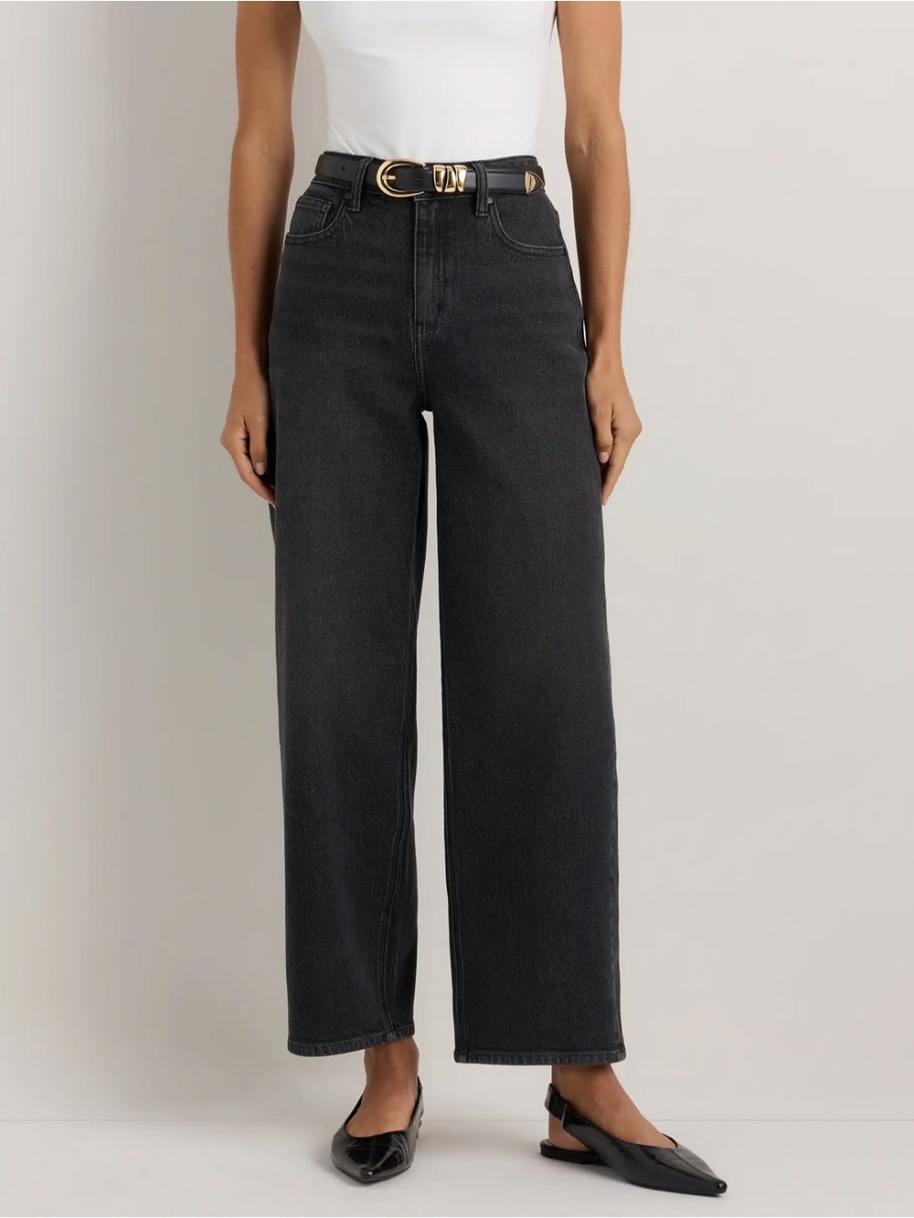 Quince Black High-Rise Wide-Leg Jeans